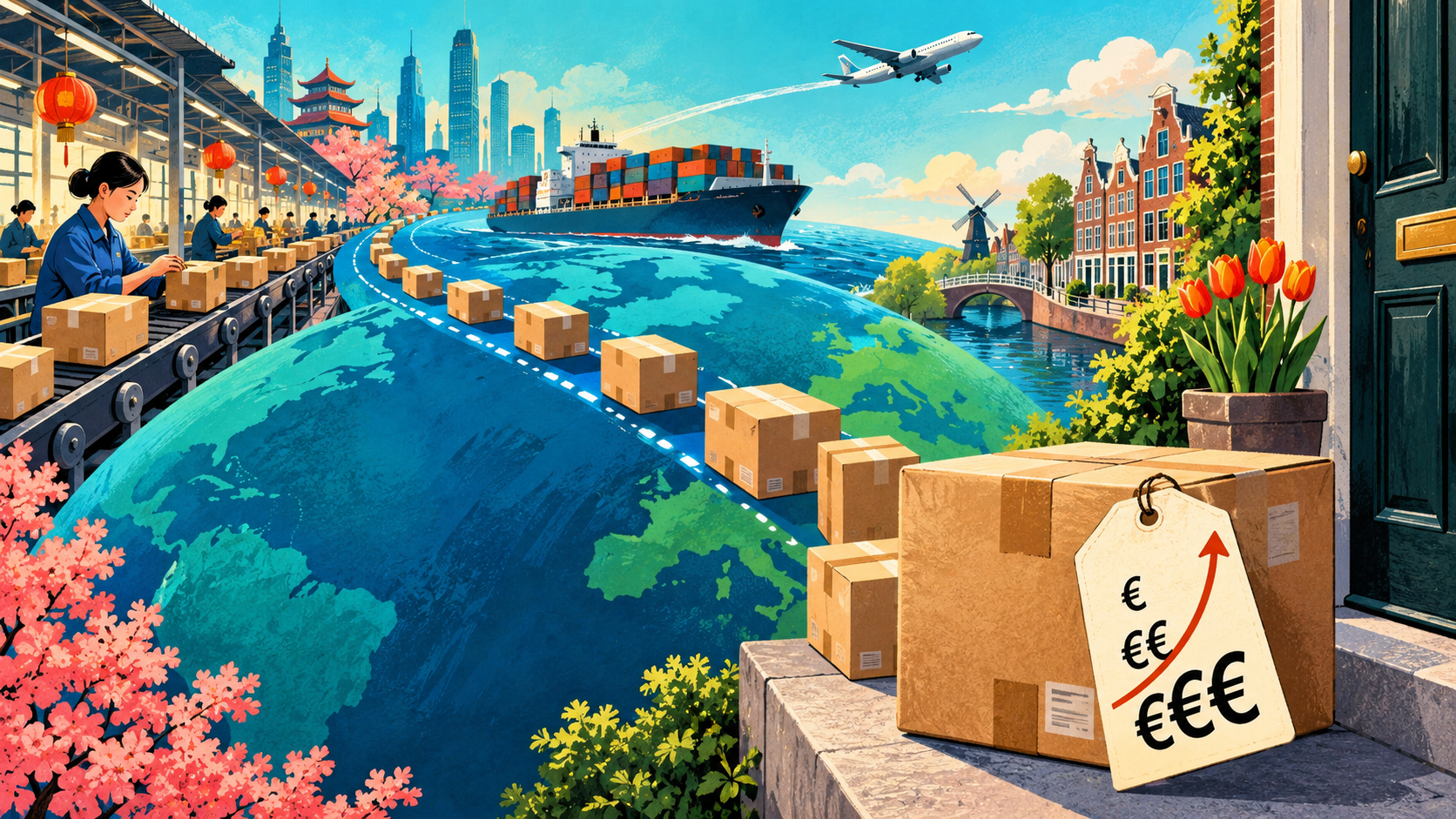 Pakketjes die vanuit China onderweg zijn naar een Nederlandse voordeur